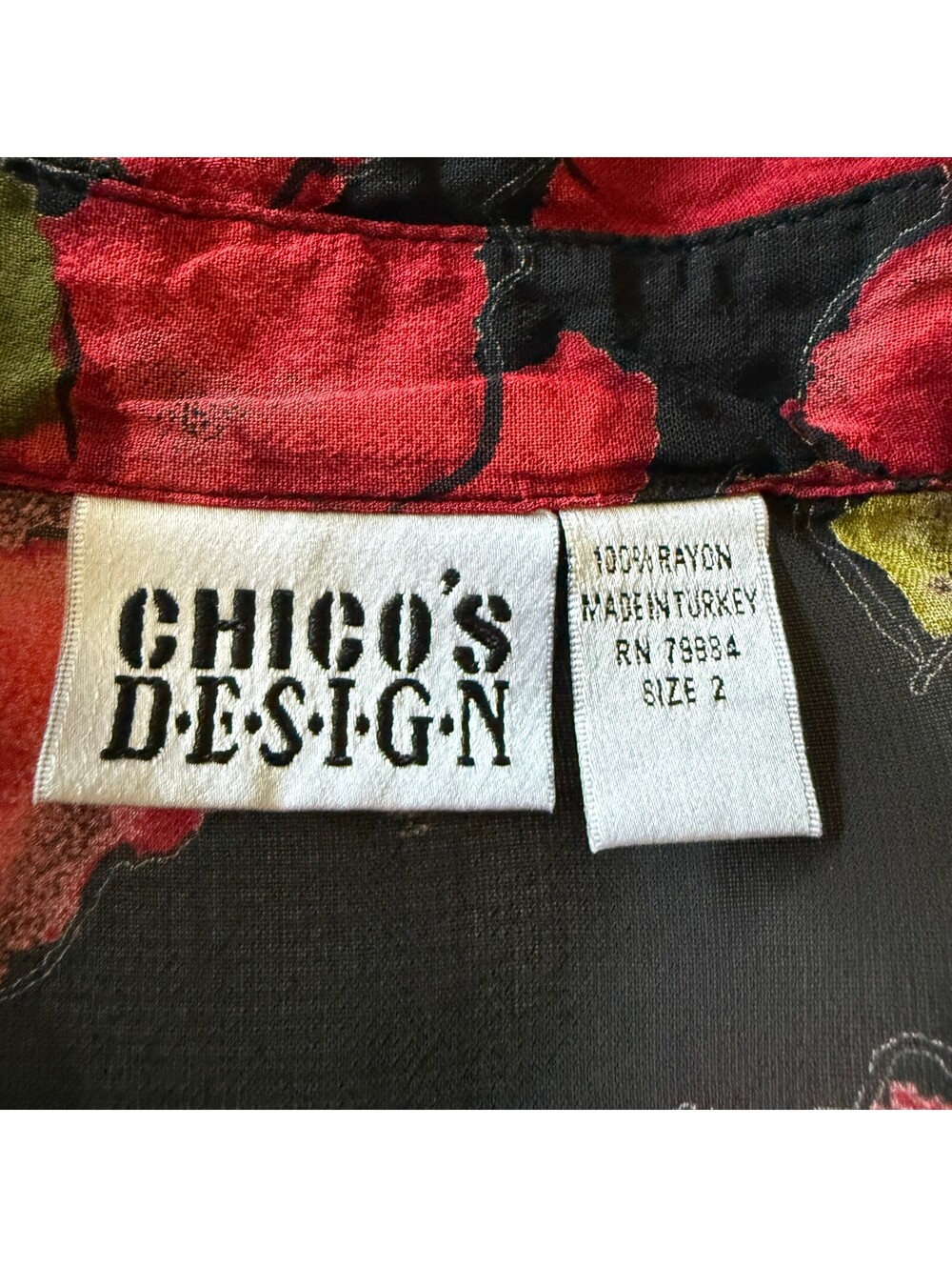 Vintage Chico's Red Floral Whimsical Sheer Button-Up Fall Layering Cottagecore - Picture 4 of 5
